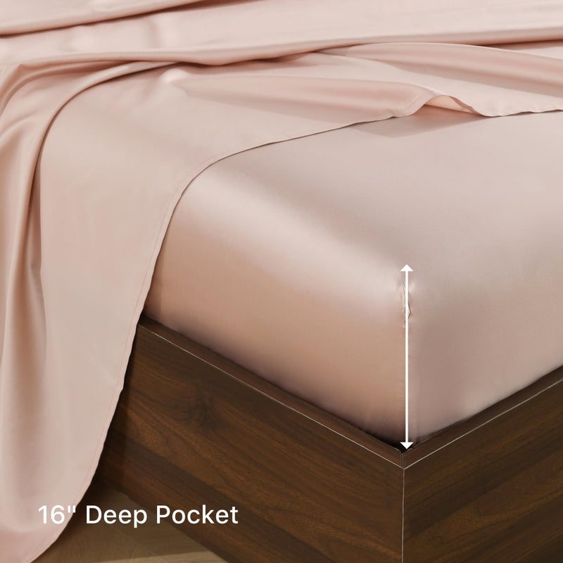 NATUREFIELD Silky Bed Sheets Set Full Size (4pc), Rayon Derived from Bamboo Blend, Soft Cooling Sheets with Deep Pockets, Hotel Luxury Bedding Sheets & Pillowcases - Image 4